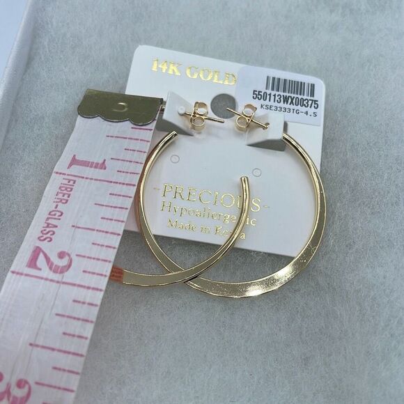 NWT 14K gold dipped flat metal 2” hoops post backs. - Picture 4 of 6